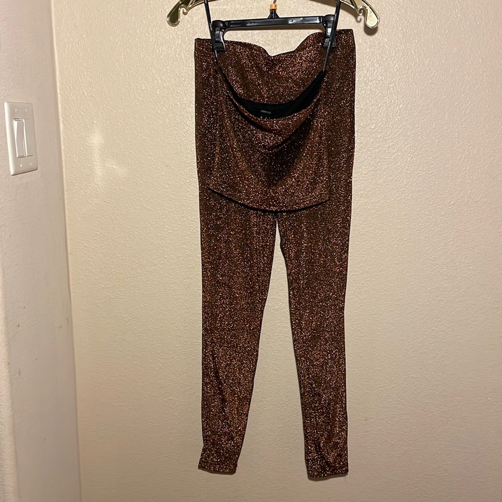Matching set, Forever 21, sparkling, strapless top and pants.